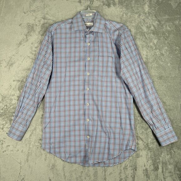 Peter Millar Shirt Men Medium Blue Purple Plaid Button Down Preppy Career Casual - Picture 2 of 9